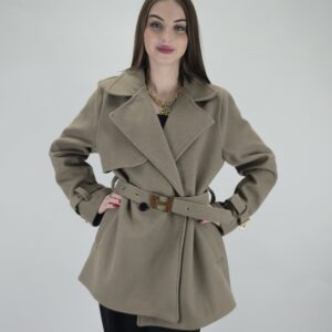 Płaszcz z paskiem H w kolorze fango