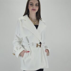 Płaszcz damski z paskiem H – elegancki krótki