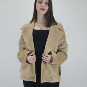 Kurtka wiosenna typu bomberka, z mięsistego zamszu w kolorze piaskowym, rozmiar M/L