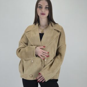 Kurtka wiosenna bomberka, z mięsistego zamszu w kolorze piaskowym, rozmiar S/M