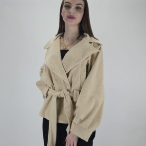 Beżowa kurtka wiosenna z wiązaniem w talii