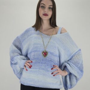 Sweter wiosenny melanż błękitu, ażurowy rękaw Hit! rozmiar uniwersalny