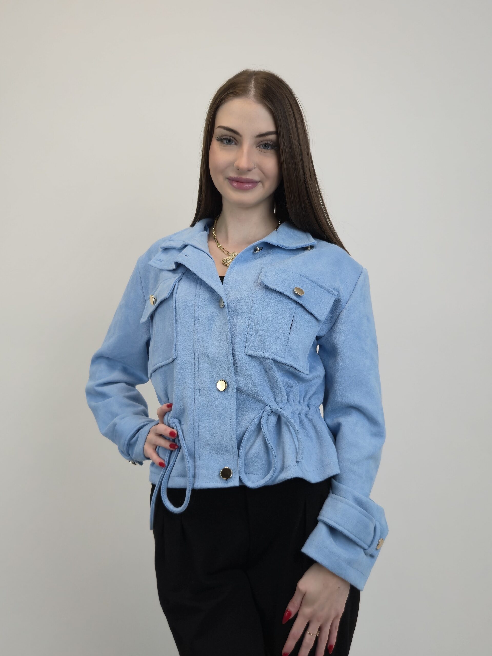 Kurtka eko-zamsz/ircha na stójce baby-blue - obrazek 2