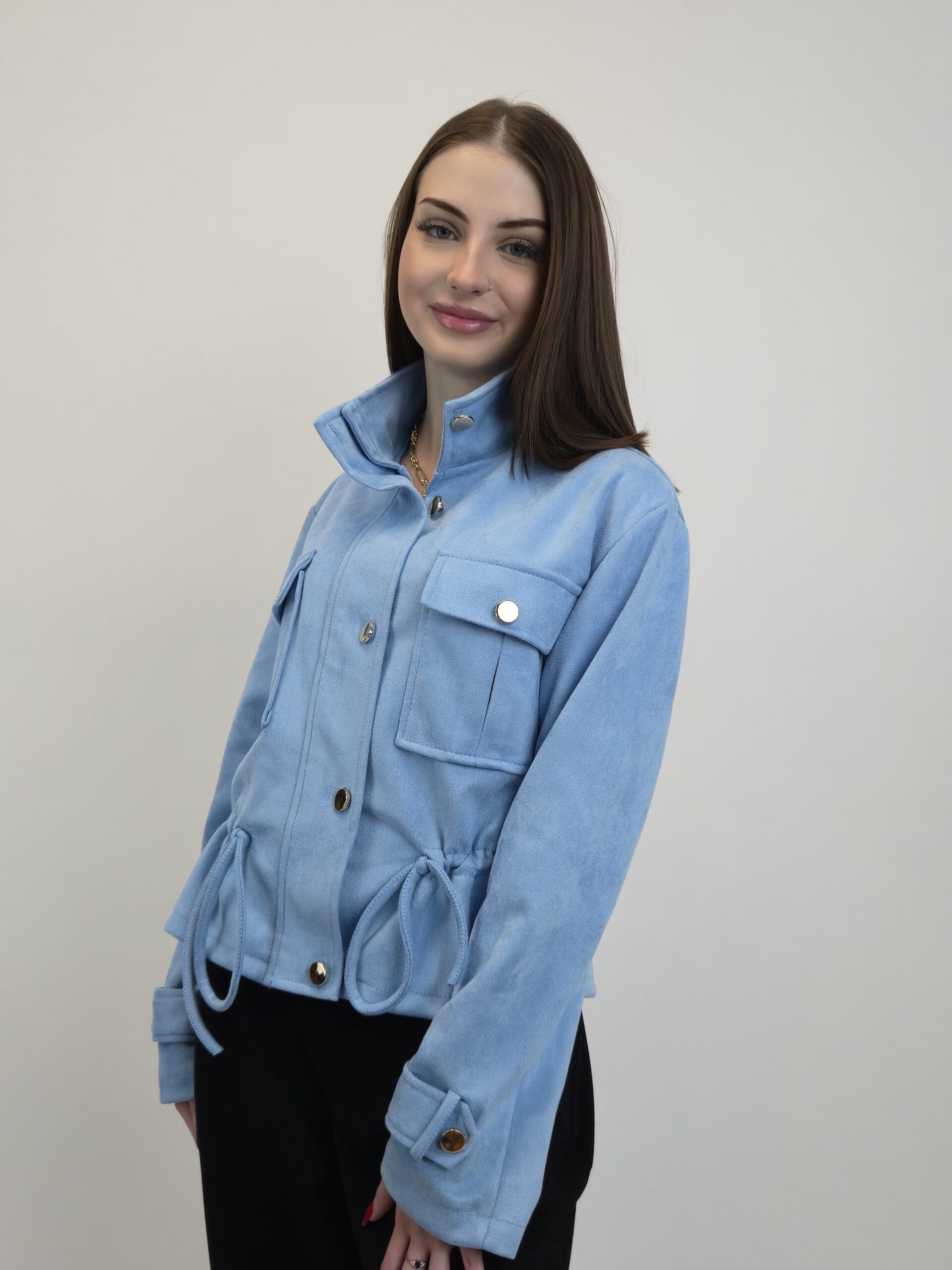 Kurtka eko-zamsz/ircha na stójce baby-blue - obrazek 3