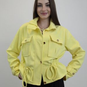 Kurtka wiosenna eko-zamsz/ircha na stójce, z ozdobnym wiązaniem w pasie, kolor słoneczny żółty, rozmiar uniwersalny