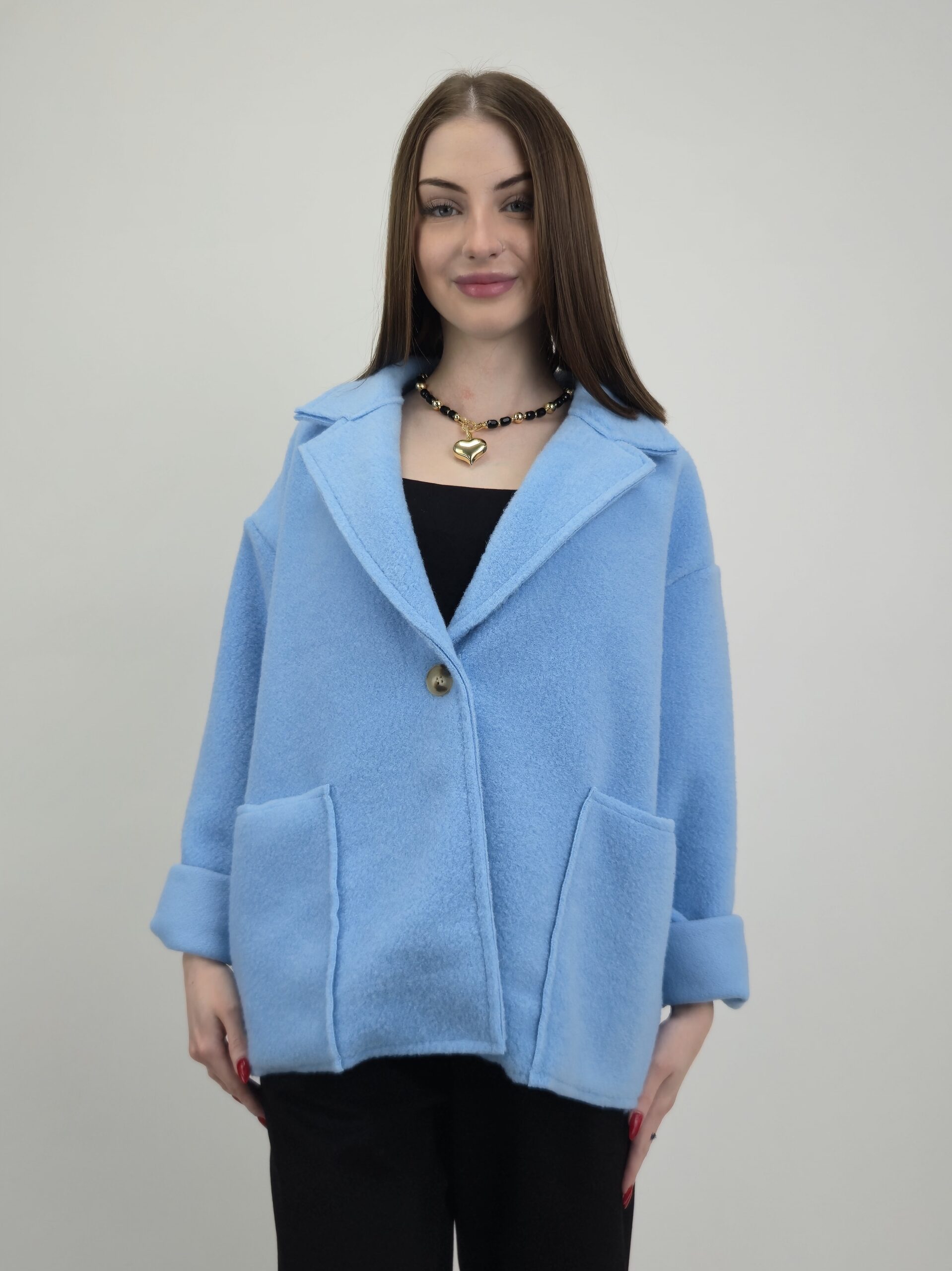 Marynarka wiosenna krótka filcowa baby-blue - obrazek 2