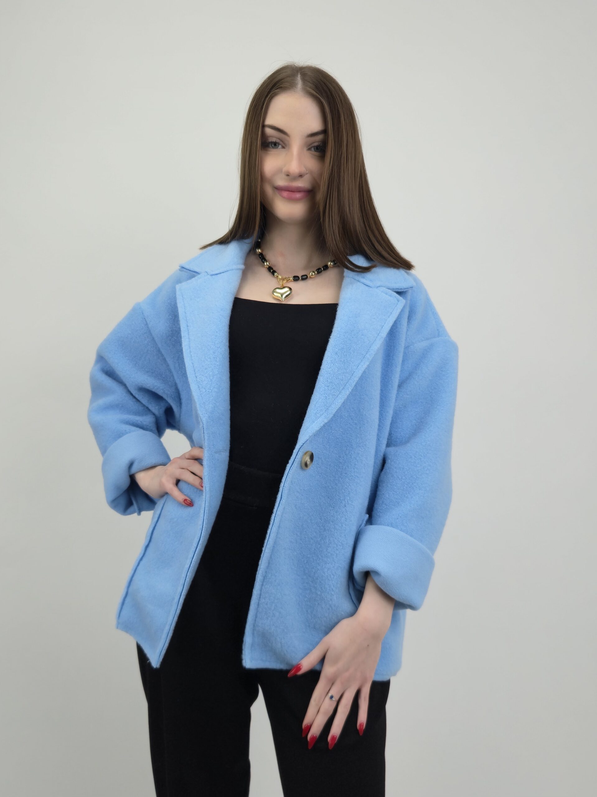 Marynarka wiosenna krótka filcowa baby-blue - obrazek 3