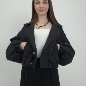 Kurtka wiosenna krótka typu bomberka dwurzędowa, kolor czarny, rozmiar uniwersalny