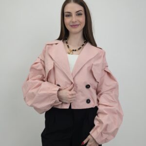 Kurtka wiosenna krótka typu bomberka dwurzędowa, kolor pudrowy róż, rozmiar uniwersalny
