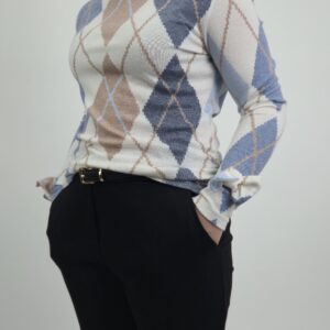 Bluzka beżowo-niebieska w romby, rozmiar uniwersalny