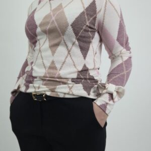 Bluzka śliwkowo-jasno różowa w romby, rozmiar uniwersalny