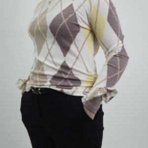 Bluzka beżowo-żółta w romby, rozmiar uniwersalny
