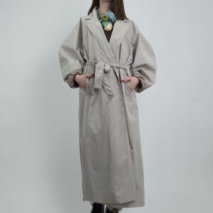 Trencz damski wiosenny długi jasno szary z paskiem, rozmiar uniwersalny