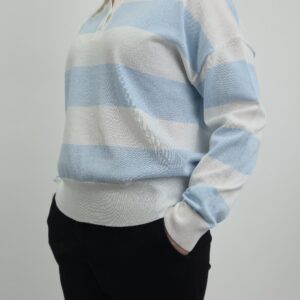 Bluzka damska typu polo biało-niebieska, rozmiar uniwersalny