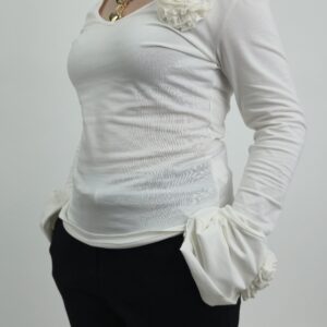 Bluzka damska bawełniana z różą śmietankowa, rozmiar uniwersalny