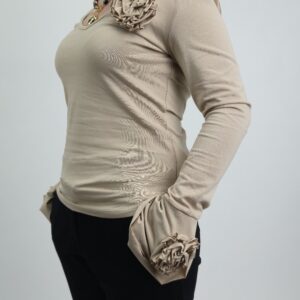 Bluzka damska bawełniana z różą beżowa, rozmiar uniwersalny