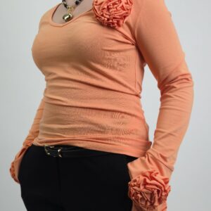 Bluzka damska bawełniana z różą morelowa, rozmiar uniwersalny