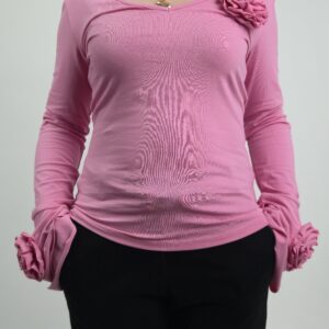 Bluzka damska bawełniana z różą cukierkowy róż, rozmiar uniwersalny