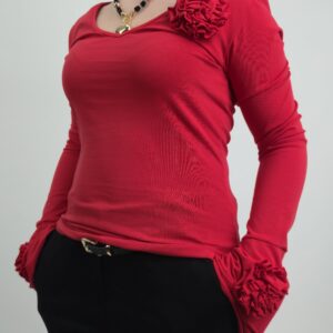 Bluzka damska bawełniana z różą szlachetna czerwień, rozmiar uniwersalny