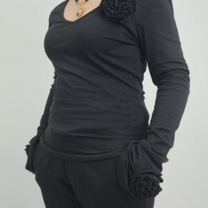 Bluzka damska bawełniana z różą głęboka czerń, rozmiar uniwersalny