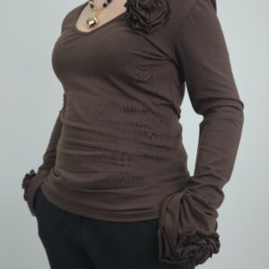 Bluzka damska bawełniana z różą czekoladowa, rozmiar uniwersalny