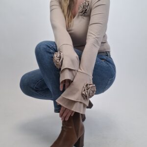 Bluzka damska bawełniana z różą cappuccino, rozmiar uniwersalny