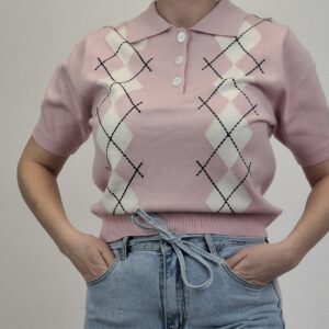 Bluzka damska typu polo pastelowy różowy, rozmiar uniwersalny