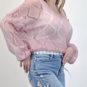 Sweterek z kid moheru w kolorze pastelowy róż, rozmiar uniwersalny