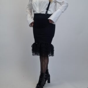 Spódnica czarna z szelkami i falbanką, rozmiar XS/S