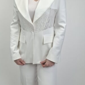 Żakiet biały damski z wstawką koronkową, rozmiar L/XL