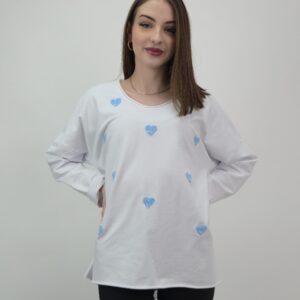 Bluzka bawełniana z bawełny pętelkowej biała w niebieskie serca, rozmiar uniwersalny
