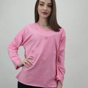 Bluzka bawełniana z bawełny pętelkowej różowy, rozmiar uniwersalny