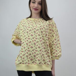 Bluzka bawełniana z bawełny pętelkowej, żółta, print różyczki, rozmiar uniwersalny