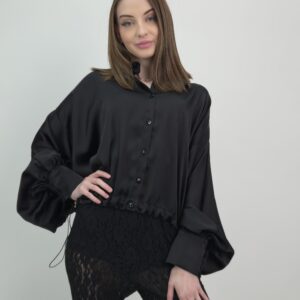 Koszula damska satynowa fason nietoperz, czarna, rozmiar S/M