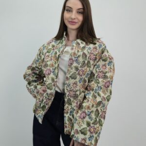 Kurtka żakardowa w kwiaty, elegancka i stylowa