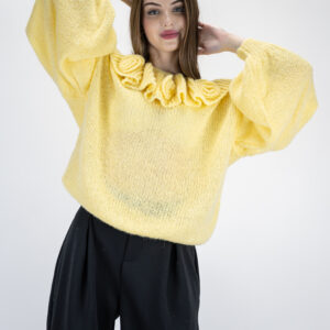Sweter premium z falbanką różami 3 D, słoneczny żółty, rozmiar uniwersalny