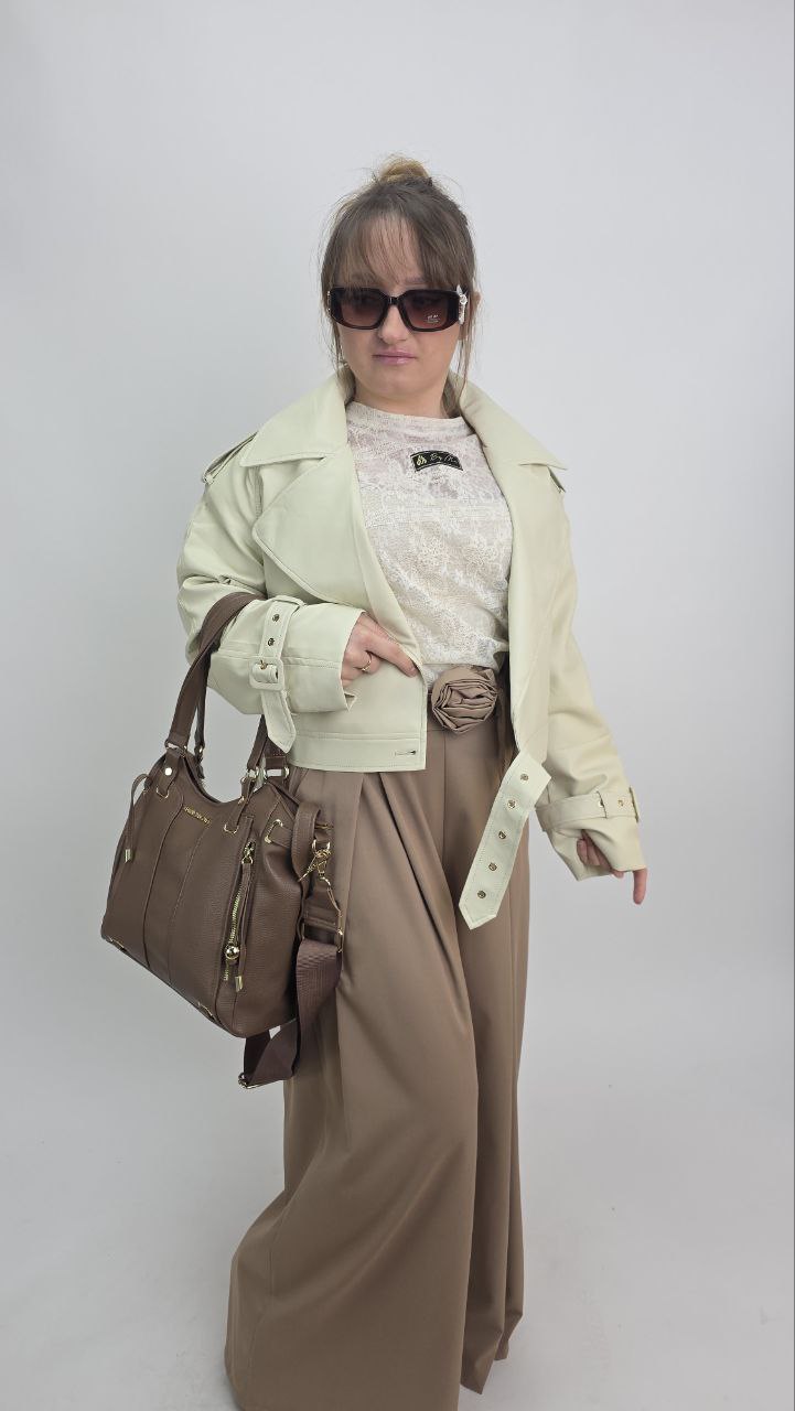 Spodnie eleganckie typu marcelki cappuccino, rozmiar uniwersalny - obrazek 2