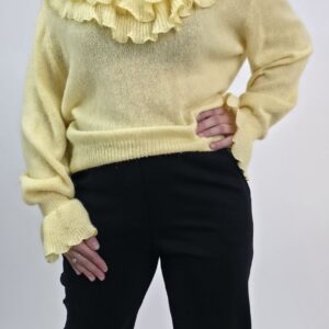 Sweter damski z falbanką słoneczny żółty, rozmiar uniwersalny