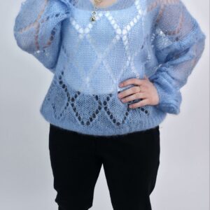 Sweterek z kid moheru, niebieski, rozmiar uniwersalny