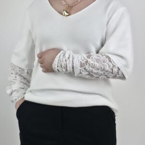 Sweterek śmietankowy z koronką, rozmiar uniwersalny