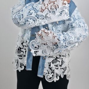 Katana jeansowa z białą koronką, rozmiar L/XL