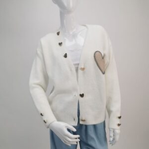 Kardigan z aplikacją serce, kolor śmietankowy, rozmiar uniwersalny