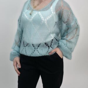 Sweterek z kid moheru, miętowy, rozmiar uniwersalny