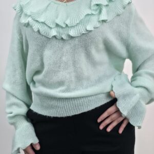 Sweter damski z falbanką miętowy, rozmiar uniwersalny