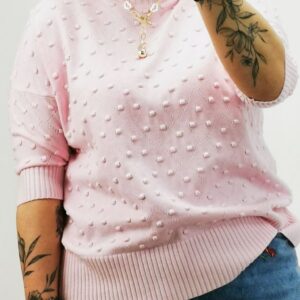Bluzka perlista z fakturą w kropki 3D, jasny róż, rozmiar uniwersalny