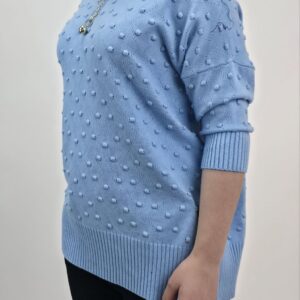 Bluzka perlista z fakturą w kropki 3D, niebieski, rozmiar uniwersalny