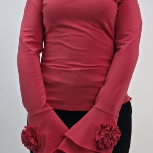 Bluzka damska bawełniana z różą koralowa, rozmiar uniwersalny