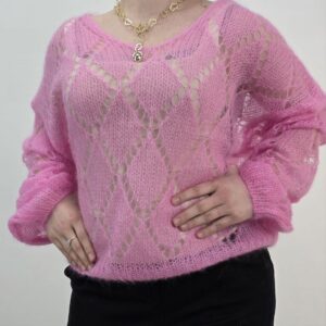 Sweterek różowy z kid moheru, rozmiar uniwersalny