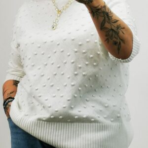 Bluzka perlista z fakturą w kropki 3D, śmietankowy, rozmiar uniwersalny