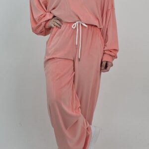 Dres welurowy pastelowy brzoskwiniowy, rozmiar uniwersalny